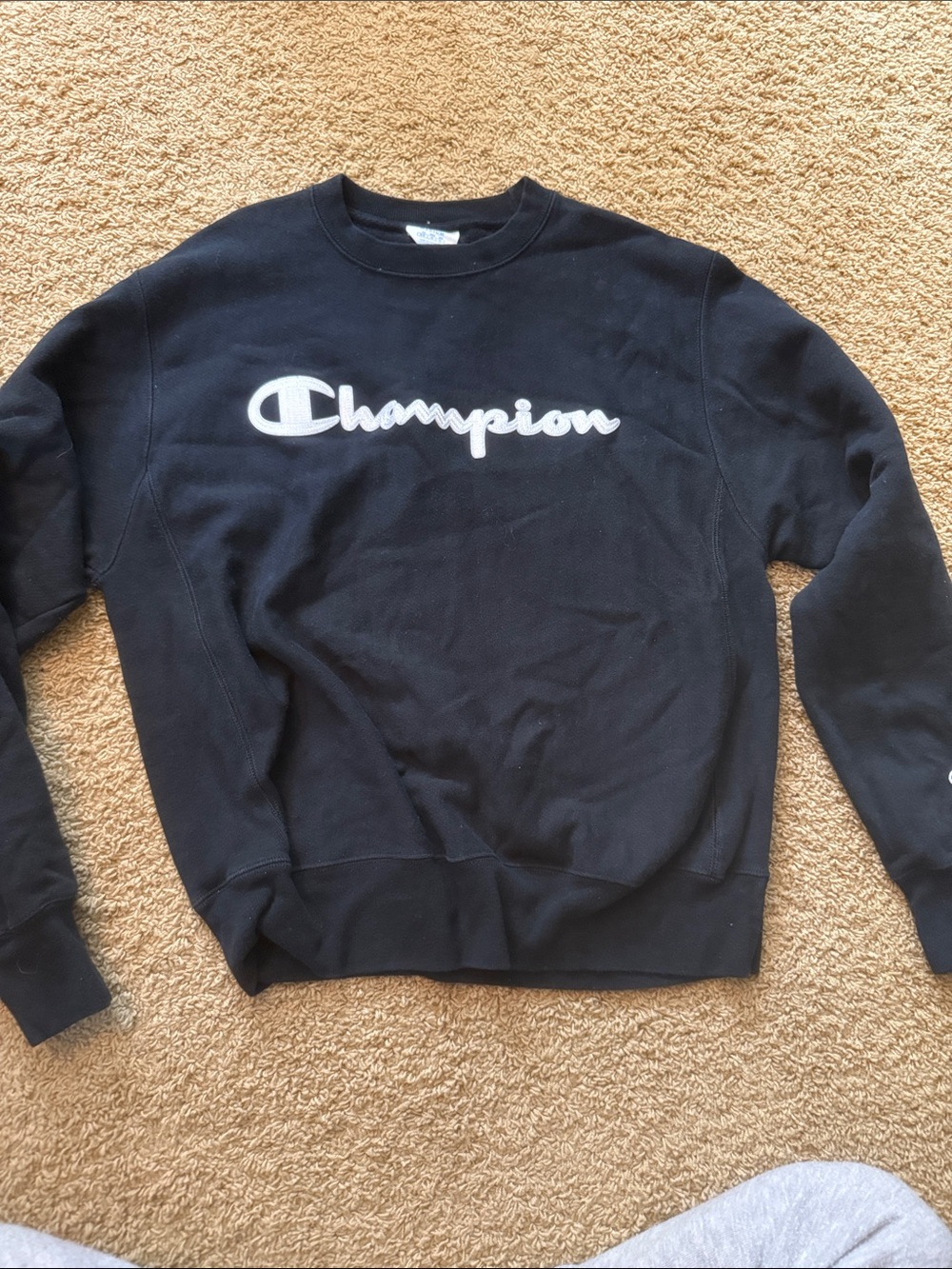 Champion Black Crewneck with White Script Logo